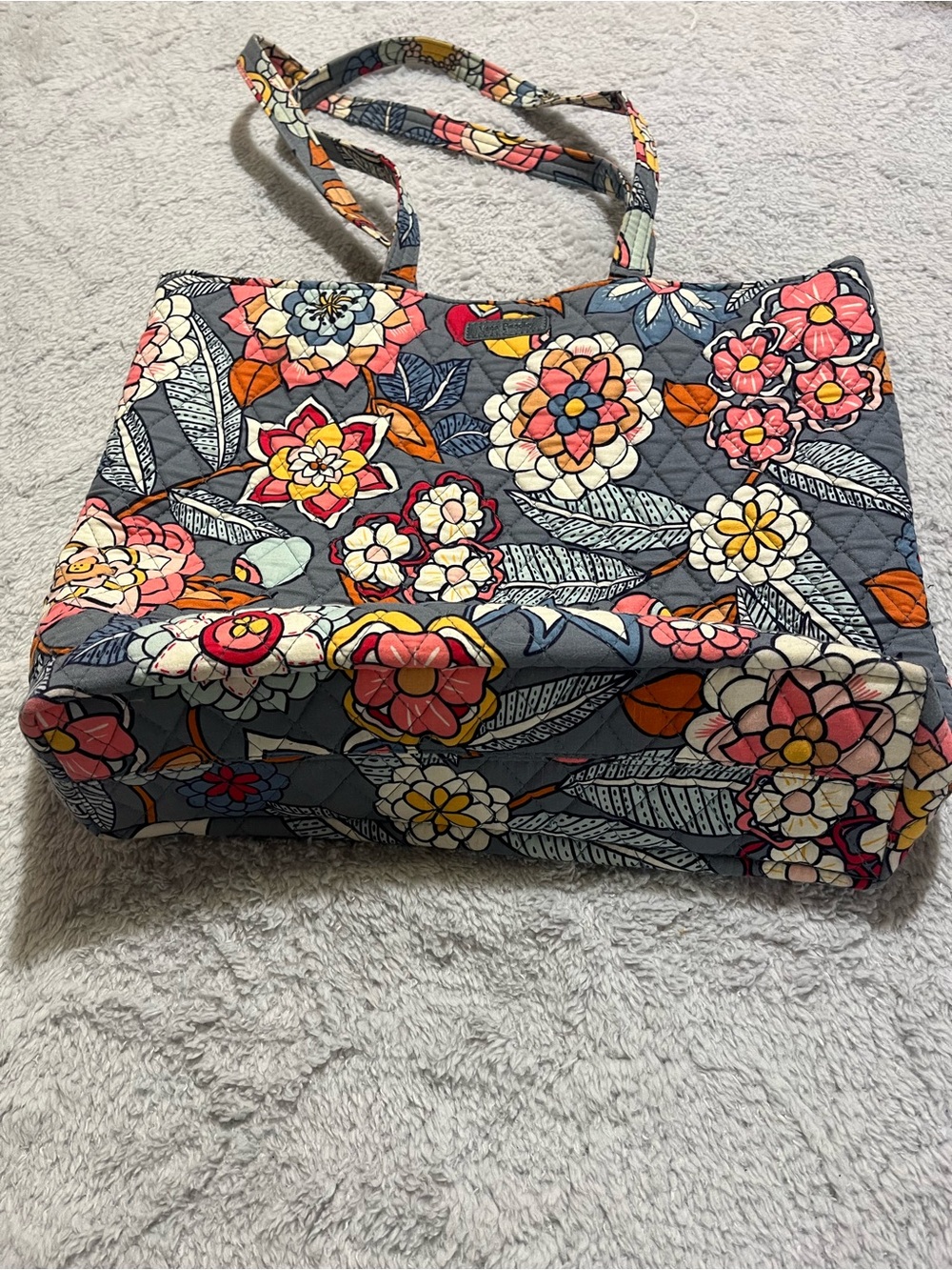 Vera Bradley Quilted Floral Tote in Gray, Pink, Orange and Yellow